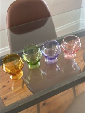 YIELD Set of 4 Colored Glass Dessert Cups - Amber, Green, Lavender, Pink